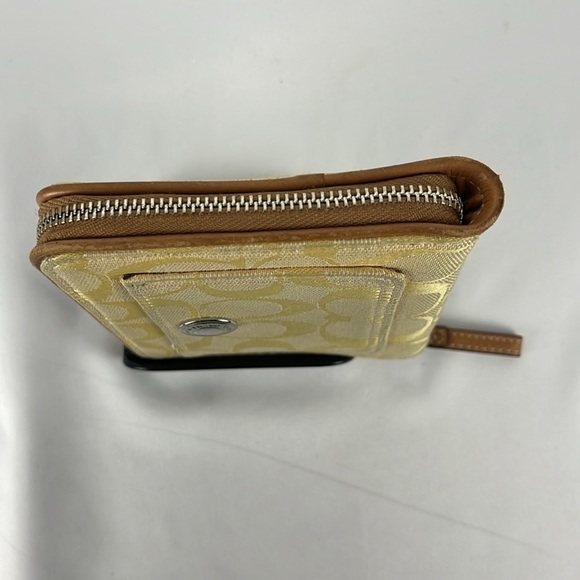 Coach Signature C Jacquard Fabric Zip Around Wallet Yellow with Leather trim - Picture 5 of 15
